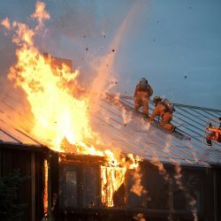 A house on fire.