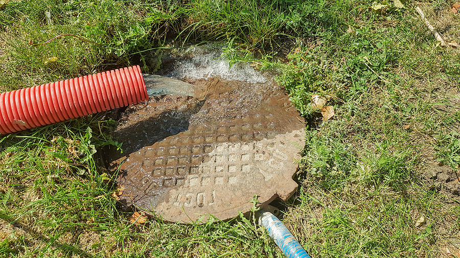 Pumping Water From The Flood Zone. Sewage System. Industrial Was